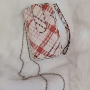 Plaid Wristlet Crossbody Bag - Red and Cream